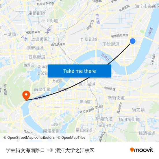 学林街文海南路口 to 浙江大学之江校区 map