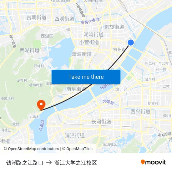 钱潮路之江路口 to 浙江大学之江校区 map