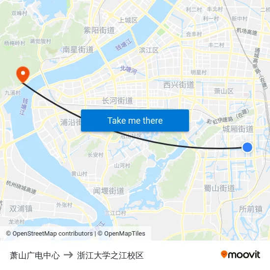 萧山广电中心 to 浙江大学之江校区 map