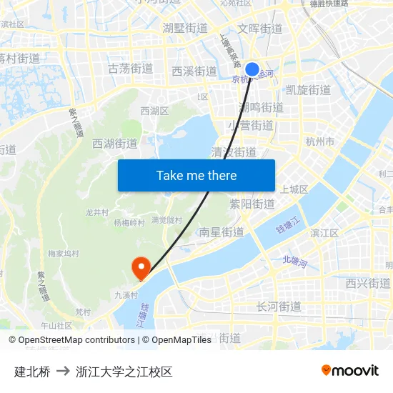 建北桥 to 浙江大学之江校区 map