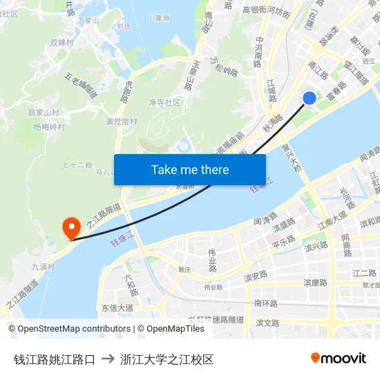 钱江路姚江路口 to 浙江大学之江校区 map