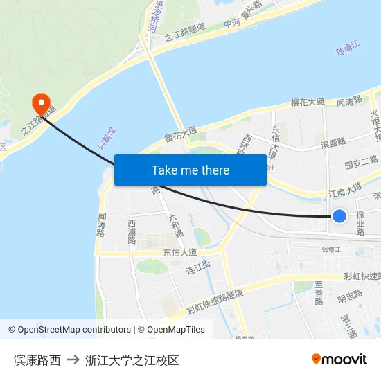 滨康路西 to 浙江大学之江校区 map
