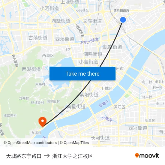 天城路东宁路口 to 浙江大学之江校区 map