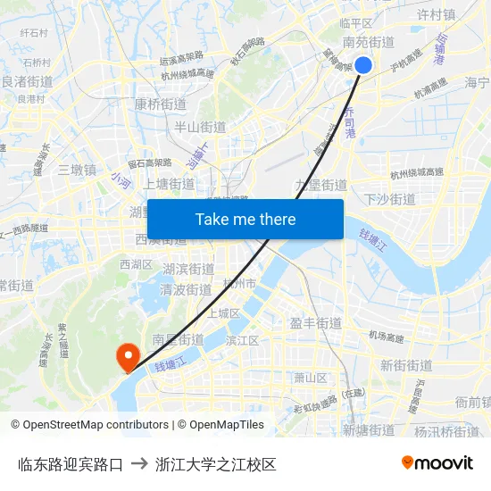 临东路迎宾路口 to 浙江大学之江校区 map