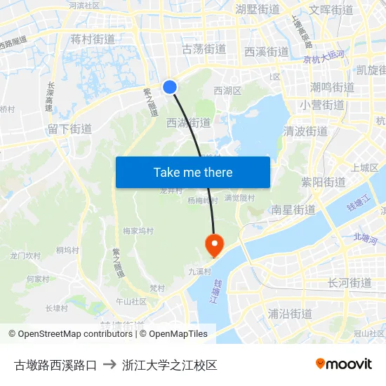 古墩路西溪路口 to 浙江大学之江校区 map