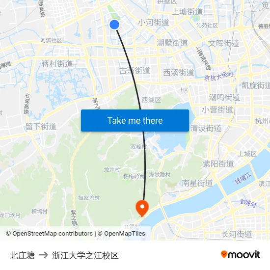 北庄塘 to 浙江大学之江校区 map