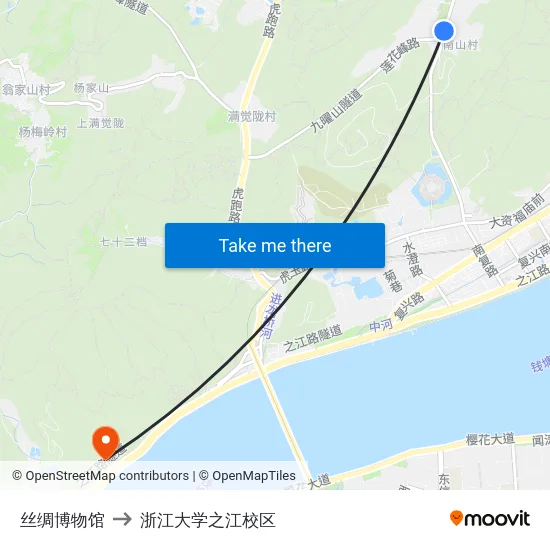 丝绸博物馆 to 浙江大学之江校区 map