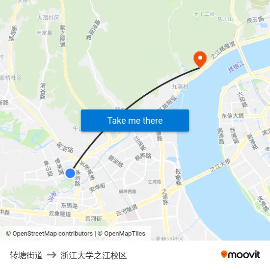 转塘街道 to 浙江大学之江校区 map