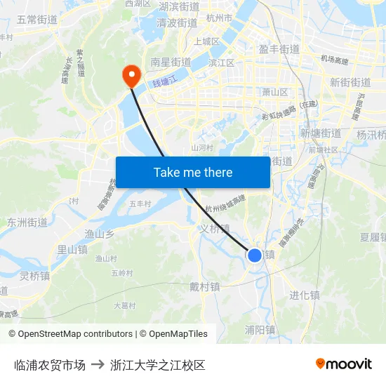临浦农贸市场 to 浙江大学之江校区 map