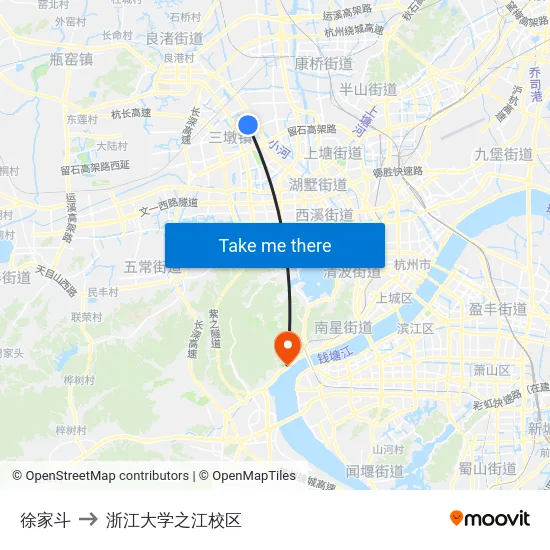 徐家斗 to 浙江大学之江校区 map