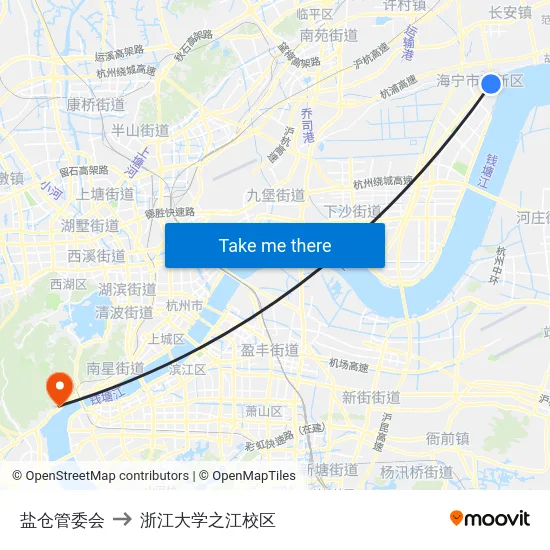 盐仓管委会 to 浙江大学之江校区 map