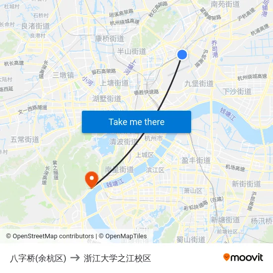 八字桥(余杭区) to 浙江大学之江校区 map