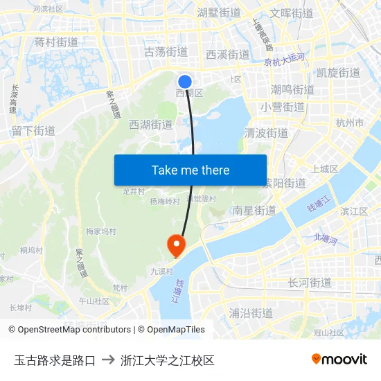 玉古路求是路口 to 浙江大学之江校区 map