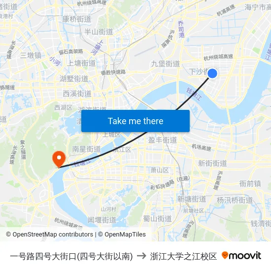 一号路四号大街口(四号大街以南) to 浙江大学之江校区 map