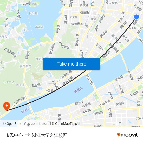 市民中心 to 浙江大学之江校区 map