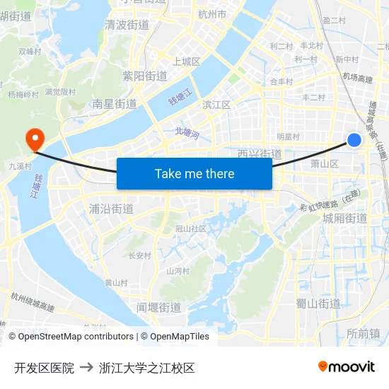 开发区医院 to 浙江大学之江校区 map
