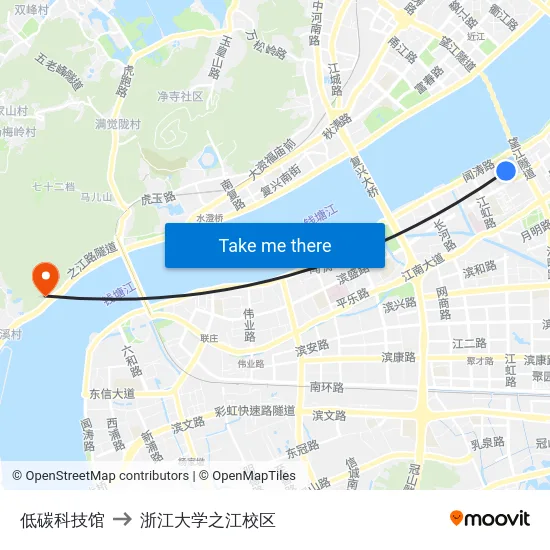 低碳科技馆 to 浙江大学之江校区 map