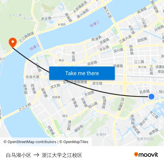 白马湖小区 to 浙江大学之江校区 map