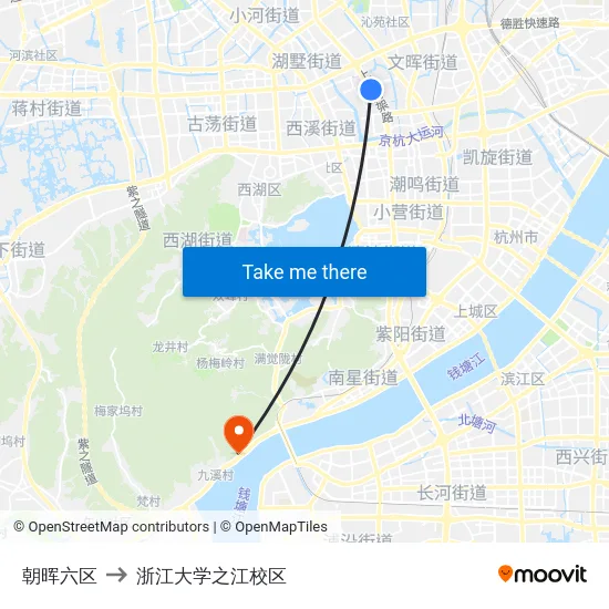 朝晖六区 to 浙江大学之江校区 map
