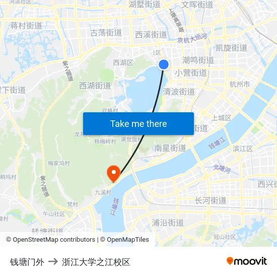 钱塘门外 to 浙江大学之江校区 map