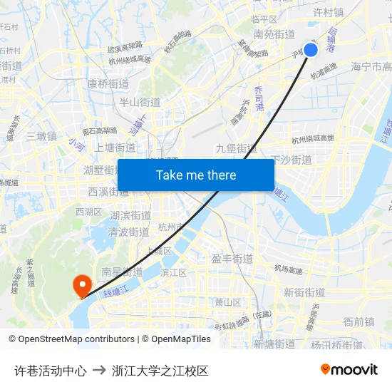许巷活动中心 to 浙江大学之江校区 map