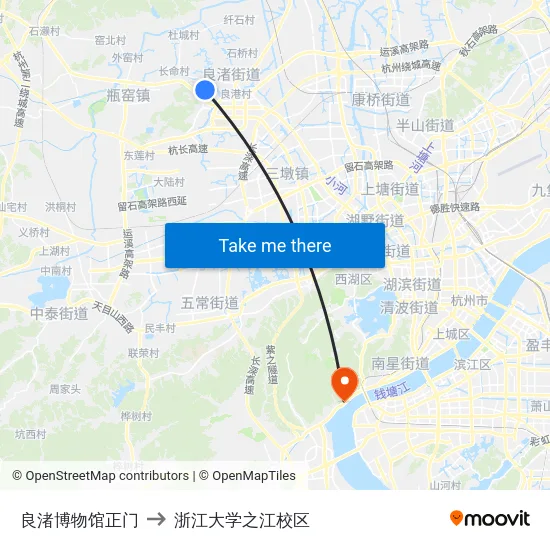 良渚博物馆正门 to 浙江大学之江校区 map