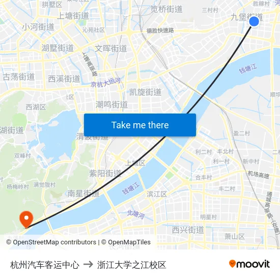 杭州汽车客运中心 to 浙江大学之江校区 map