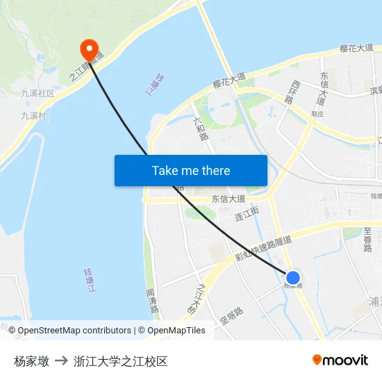 杨家墩 to 浙江大学之江校区 map