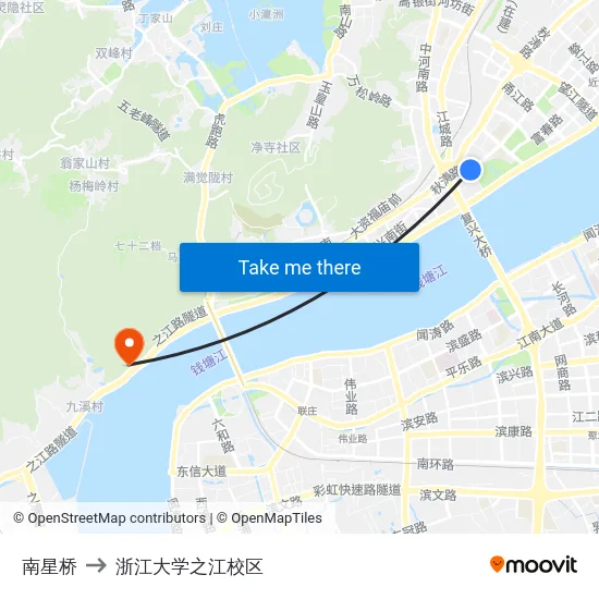 南星桥 to 浙江大学之江校区 map