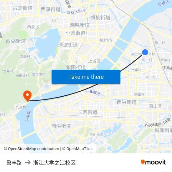 盈丰路 to 浙江大学之江校区 map