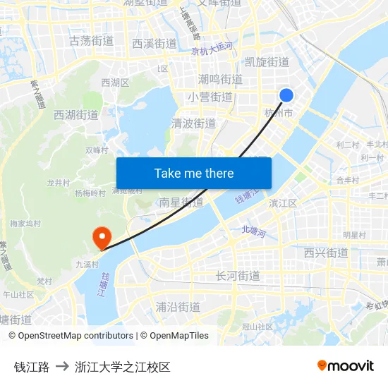 钱江路 to 浙江大学之江校区 map