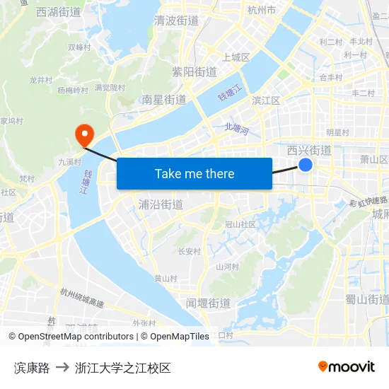 滨康路 to 浙江大学之江校区 map