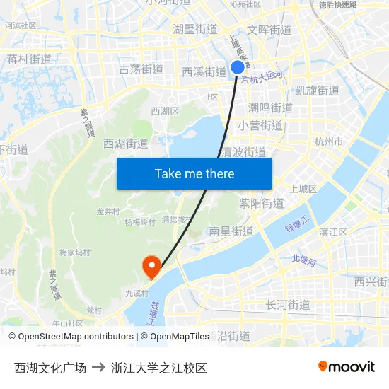 西湖文化广场 to 浙江大学之江校区 map