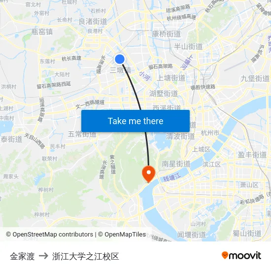 金家渡 to 浙江大学之江校区 map