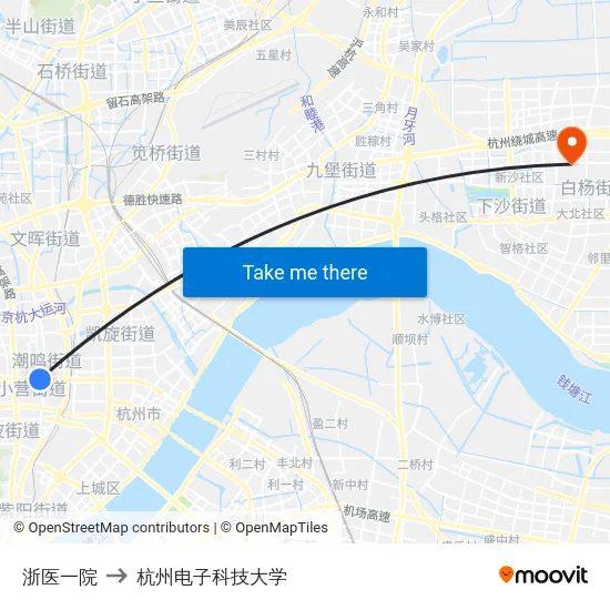 浙医一院 to 杭州电子科技大学 map