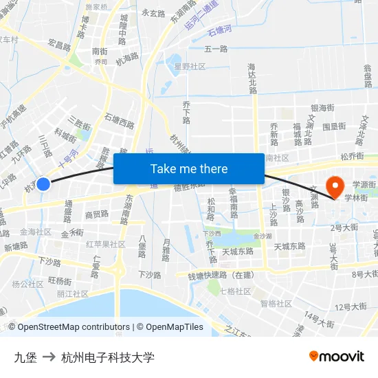 九堡 to 杭州电子科技大学 map