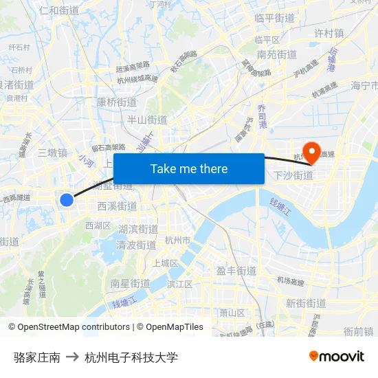 骆家庄南 to 杭州电子科技大学 map