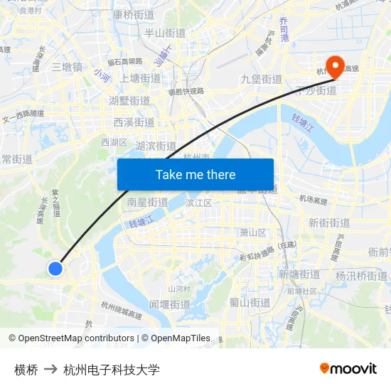 横桥 to 杭州电子科技大学 map