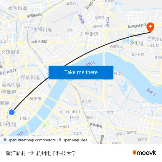 望江新村 to 杭州电子科技大学 map