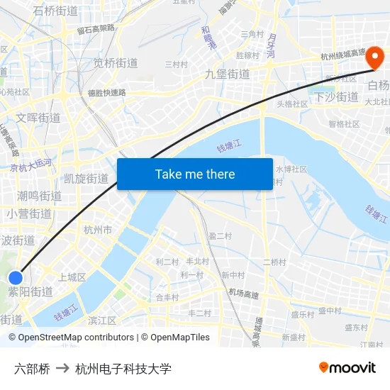 六部桥 to 杭州电子科技大学 map