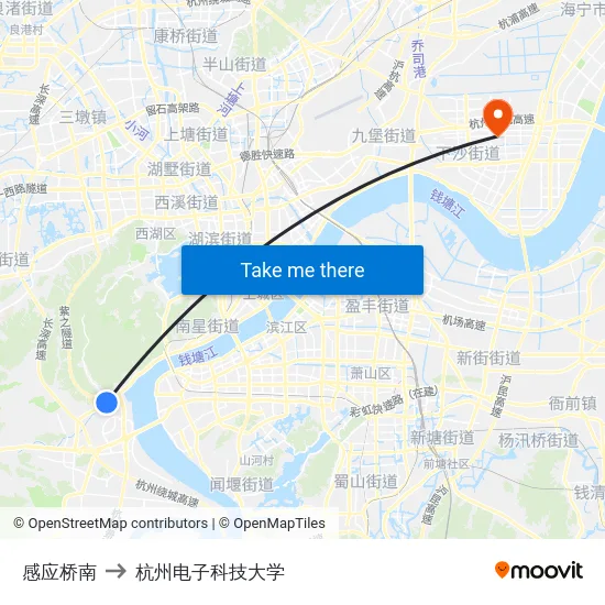 感应桥南 to 杭州电子科技大学 map
