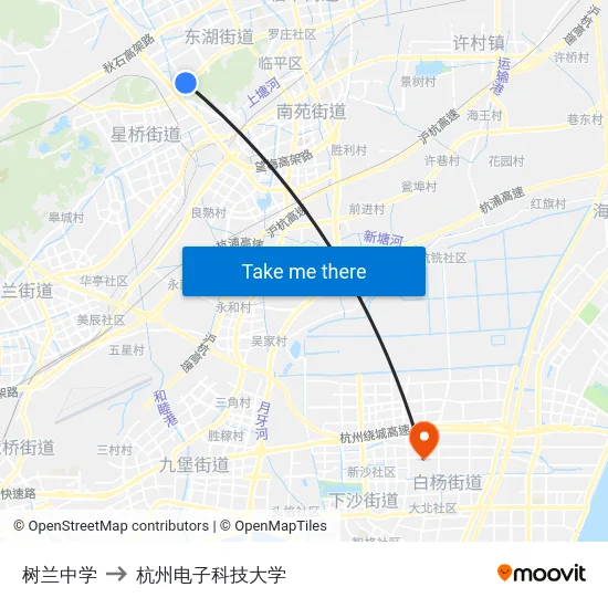 树兰中学 to 杭州电子科技大学 map
