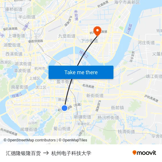 汇德隆银隆百货 to 杭州电子科技大学 map