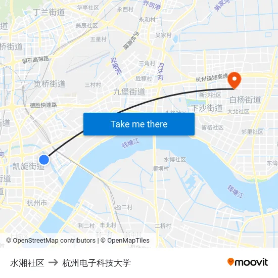 水湘社区 to 杭州电子科技大学 map
