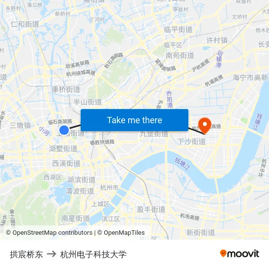 拱宸桥东 to 杭州电子科技大学 map