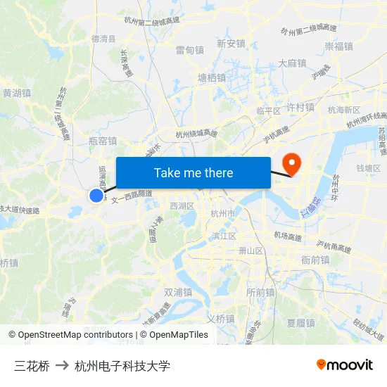 三花桥 to 杭州电子科技大学 map