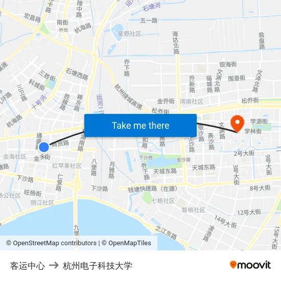 客运中心 to 杭州电子科技大学 map