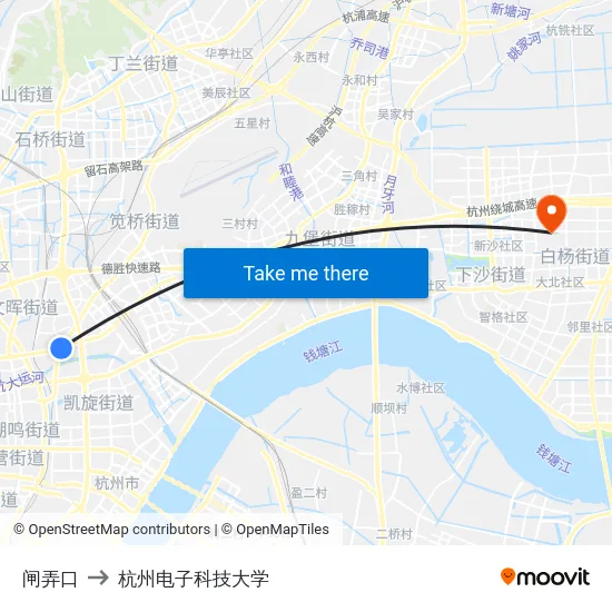 闸弄口 to 杭州电子科技大学 map