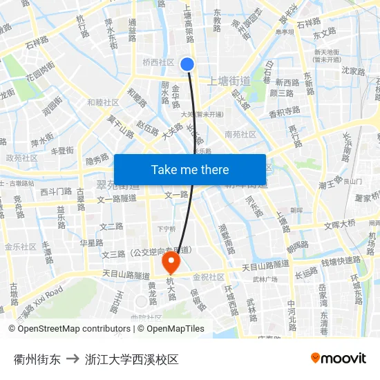 衢州街东 to 浙江大学西溪校区 map