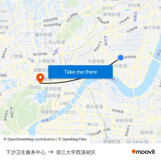 下沙卫生服务中心 to 浙江大学西溪校区 map